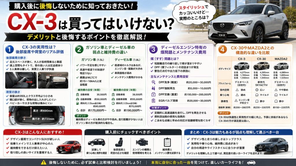 CX-3のデメリットとは？後悔しないための注意点と選び方