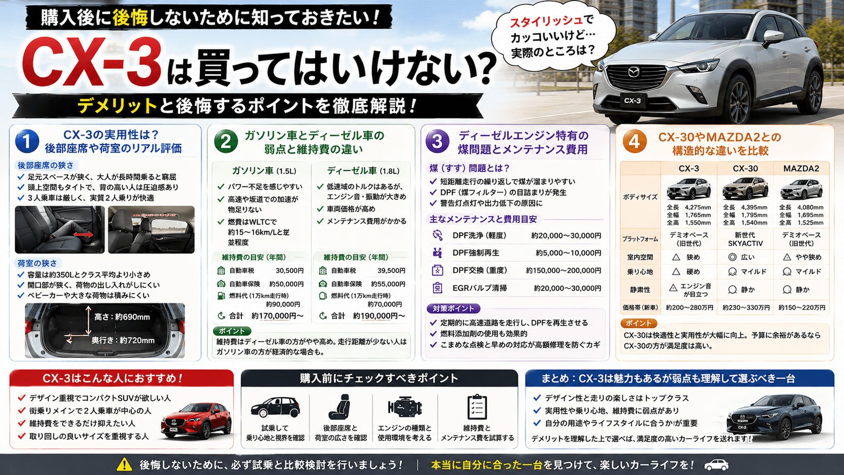 CX-3のデメリットとは？後悔しないための注意点と選び方