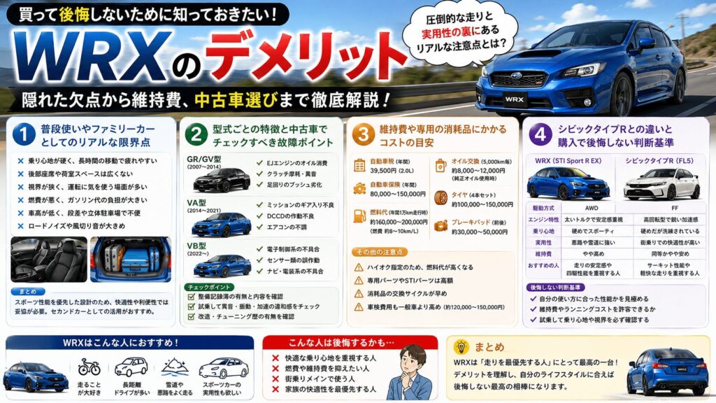 WRXのデメリットを徹底解説！購入後に後悔しないための全知識