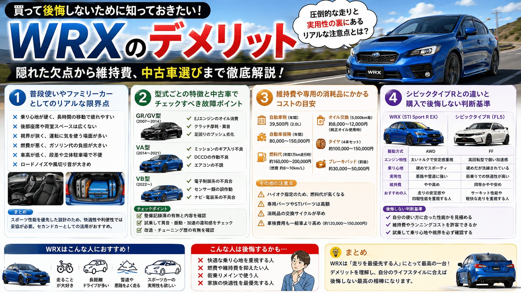 WRXのデメリットを徹底解説！購入後に後悔しないための全知識