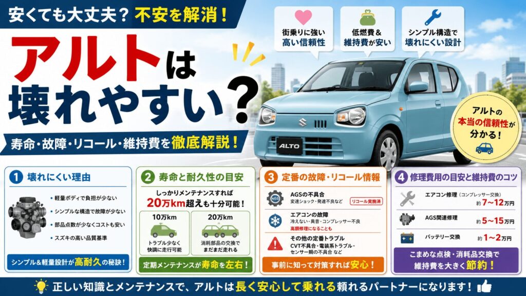 スズキのアルトは壊れやすい？寿命や弱点、修理費用を徹底解説