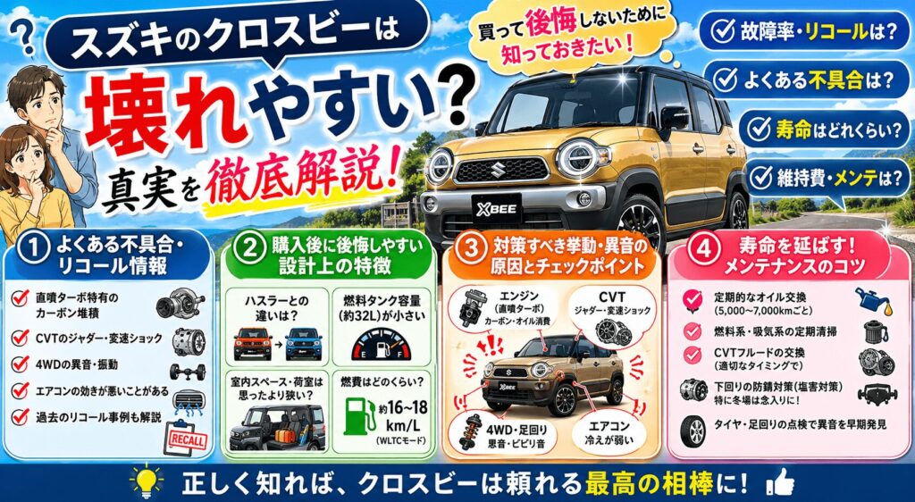 スズキのクロスビーは壊れやすい？噂の故障率や欠点を徹底解説