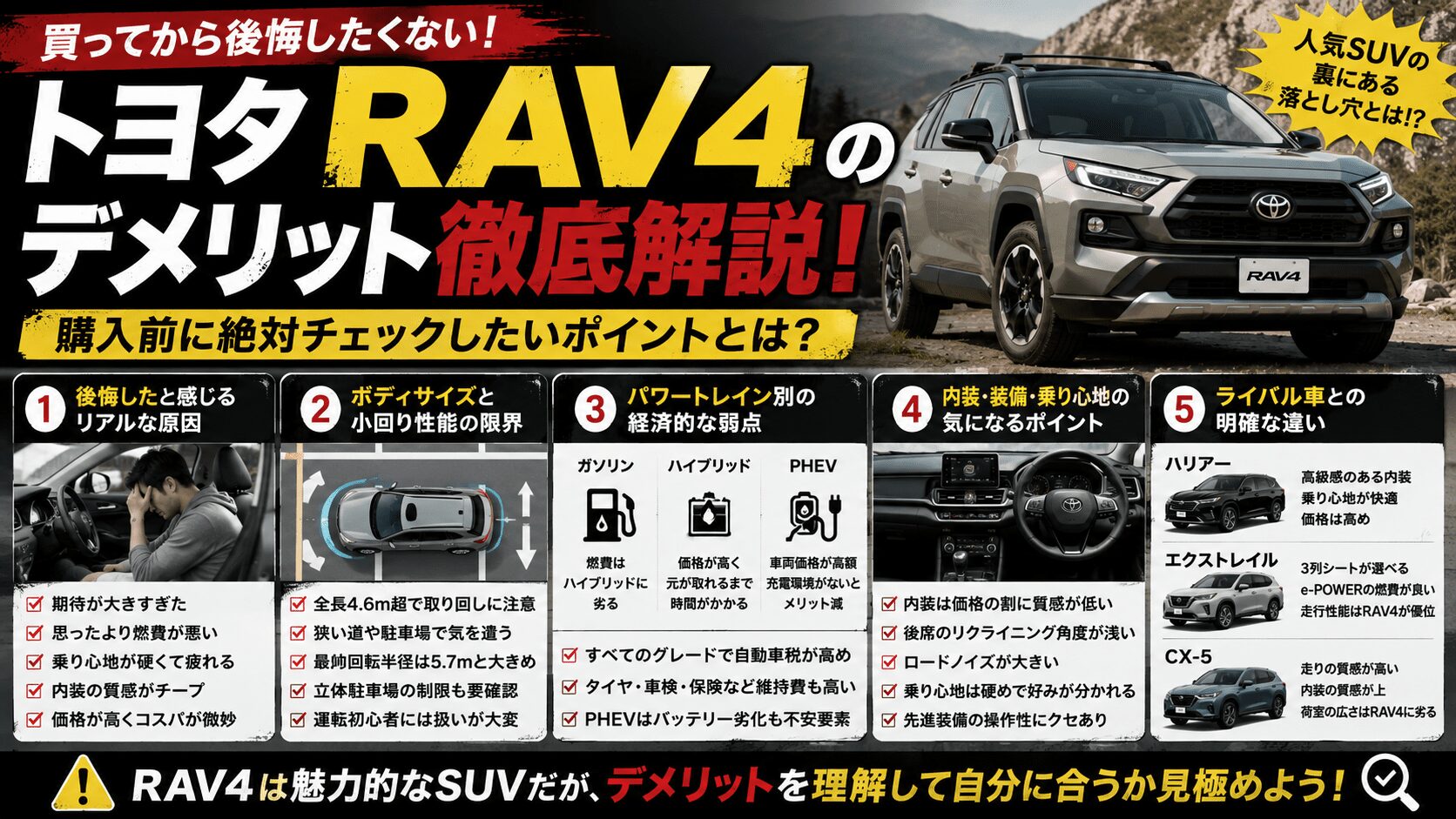 RAV4のデメリットを徹底解説！購入して後悔しないためのポイント