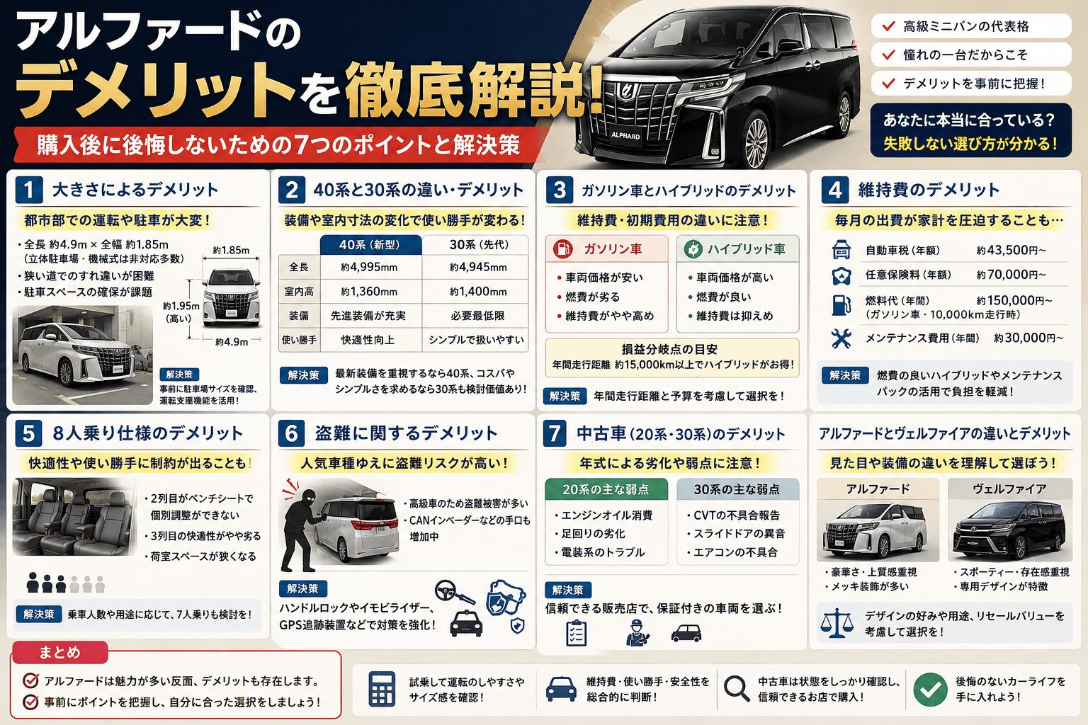 アルファードのデメリットとは？40系30系の維持費や注意点を解説